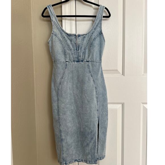 Vintage Light Blue Denim Midi Dress - Picture 1 of 7
